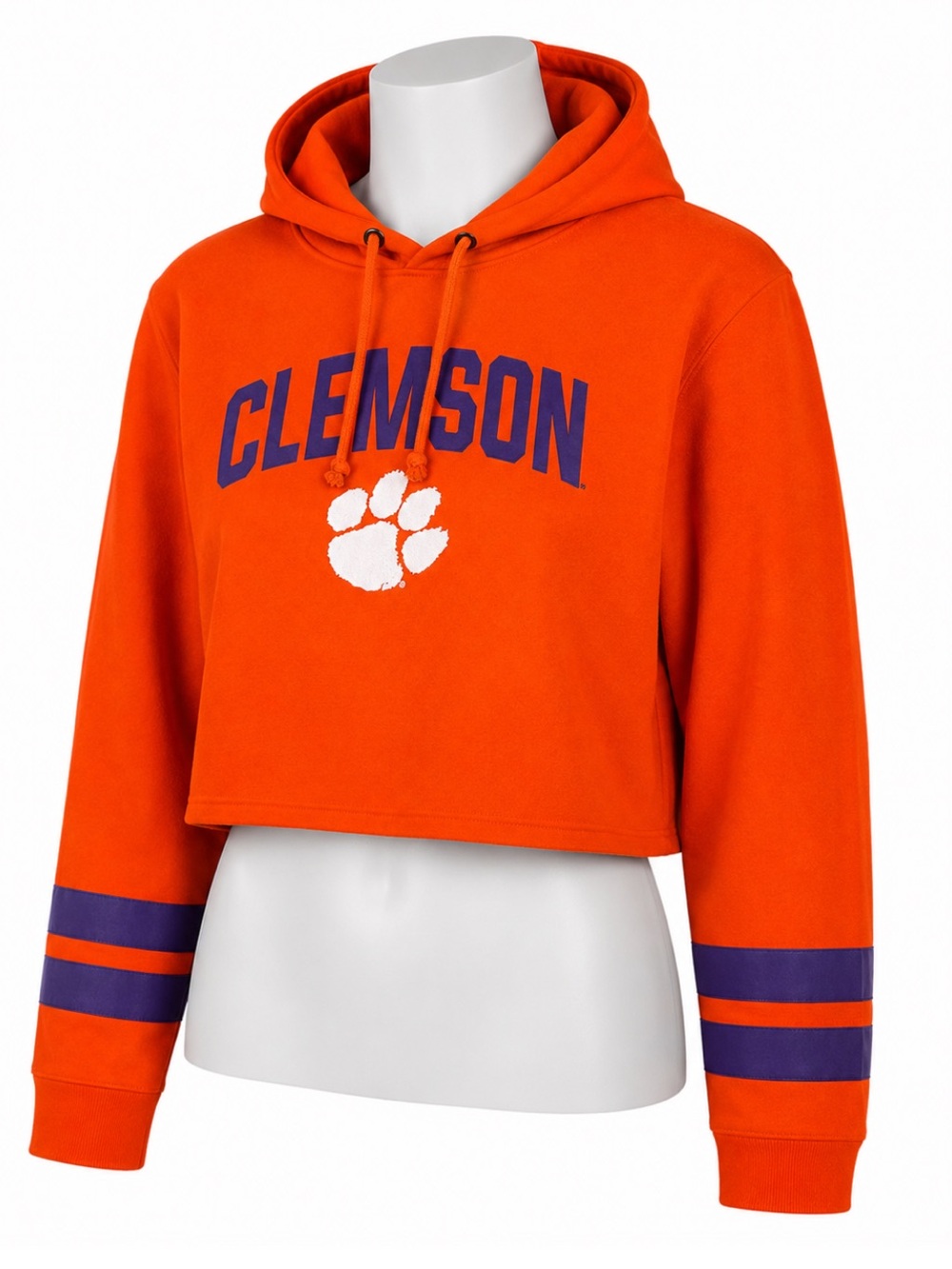 Women's Colosseum Clemson Tigers Throwback Stripe Arch Cropped Pullover Hoodie